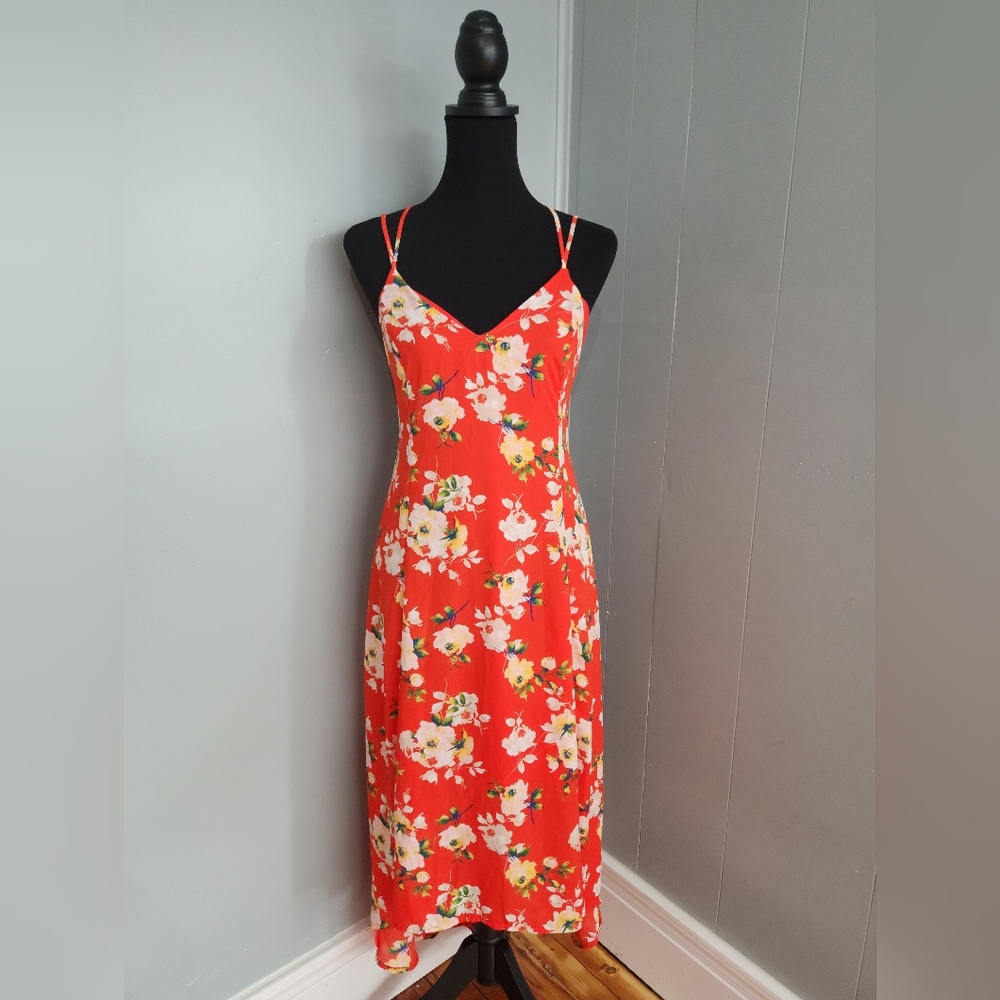 Lush Orange/Red Floral Strappy High Low Dress NWT